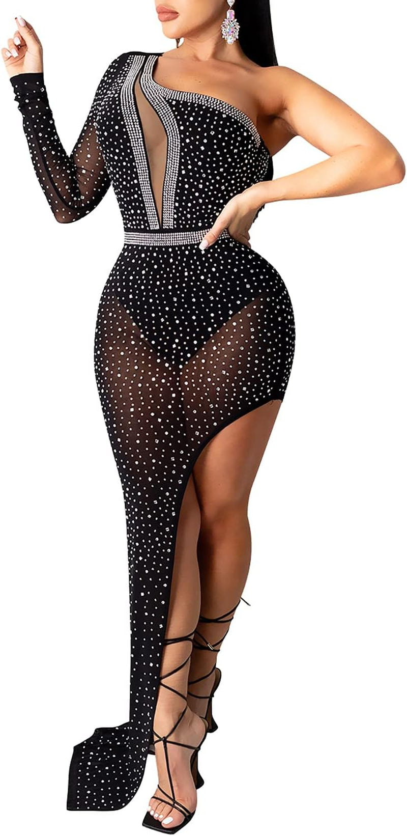 Sophisticated Long Sleeve Birthday Dress with Diamond Accents for Evening Events and Celebrations