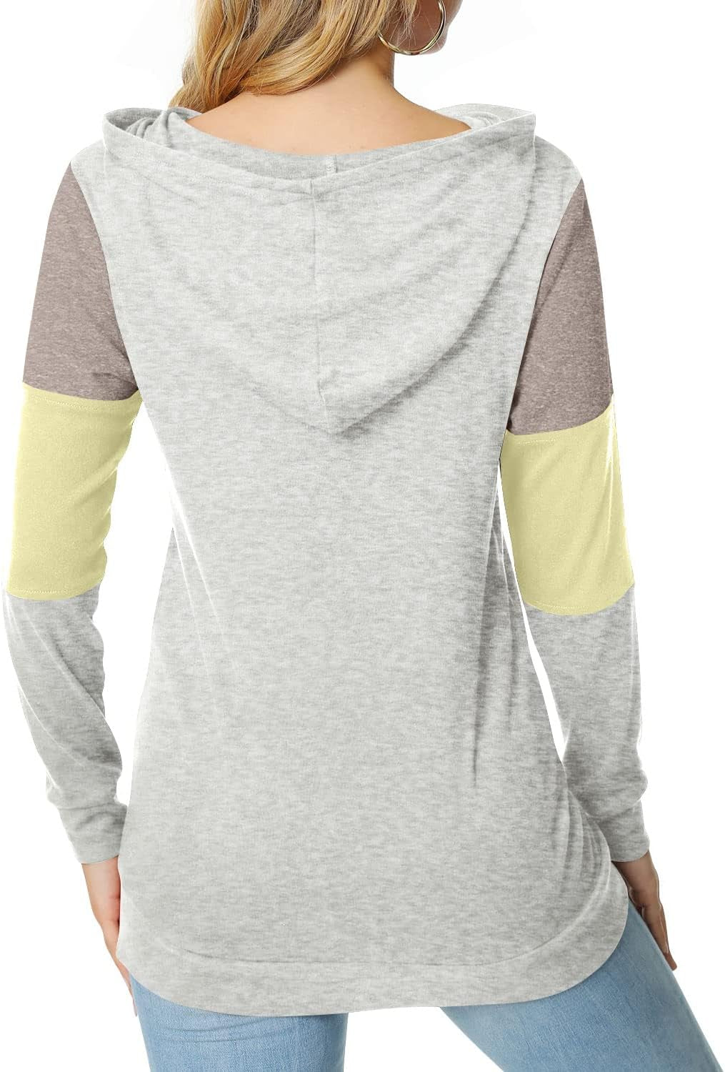 CATHY Women's Casual Color Block Long Sleeve Pullover Hoodie Tunic with Pocket