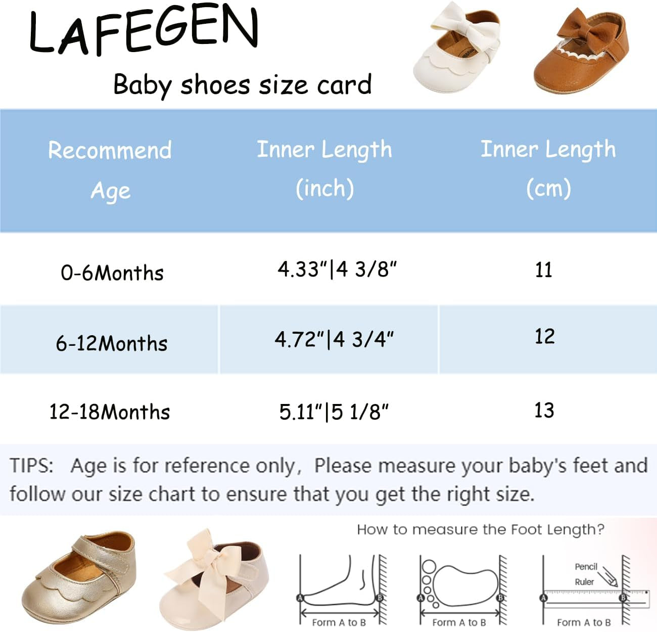 LAFEGEN Adorable Infant Girls' Mary Jane Flats with Bow Knot - Non-Slip Soft Sole PU Leather First Walker Dress Shoes
