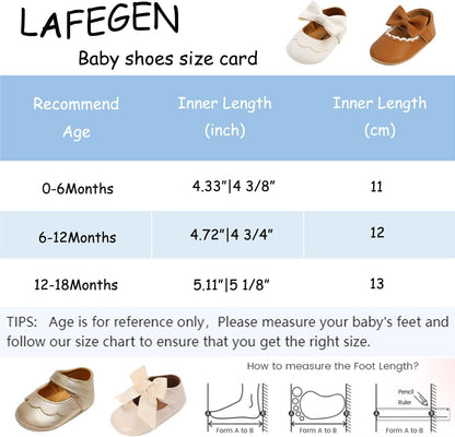 LAFEGEN Adorable Infant Girls' Mary Jane Flats with Bow Knot - Non-Slip Soft Sole PU Leather First Walker Dress Shoes