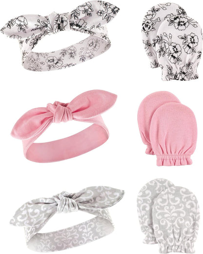 Adorable Hudson Baby Girls' Cotton Headband and Scratch Mitten Set for Ultimate Comfort and Style