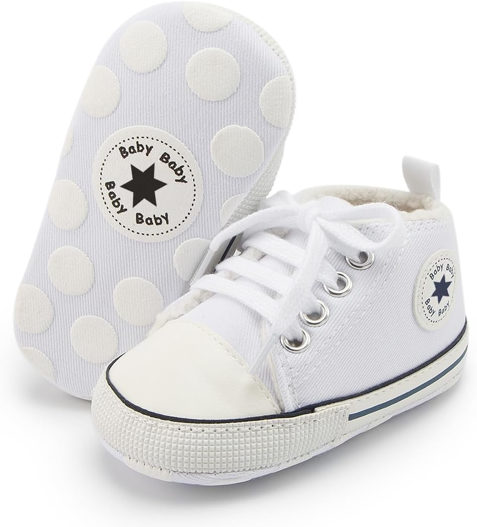 KIDSUN Unisex High Top Sneakers for Infants - Soft, Anti-Slip Canvas Denim First Walkers for Little Feet