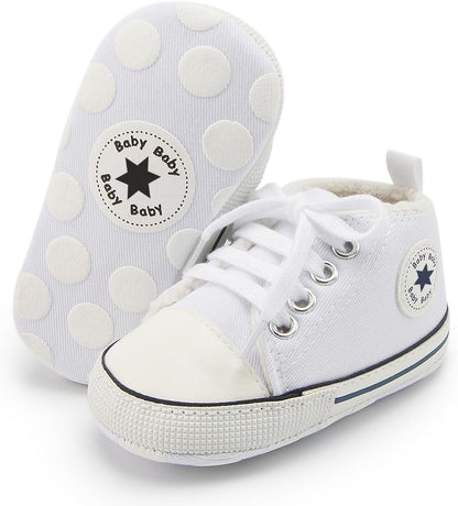 KIDSUN Unisex High Top Sneakers for Infants - Soft, Anti-Slip Canvas Denim First Walkers for Little Feet