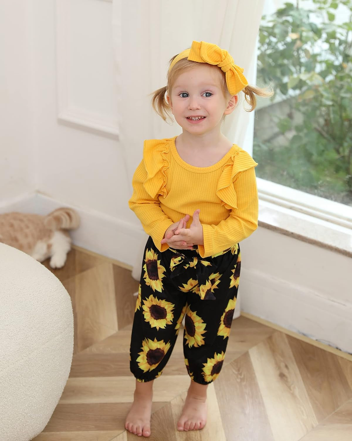 Adorable Baby Girl Winter Outfit Set - Ruffle Tops, Pants & Headband for 12-18 Months - Perfect for Fall & Spring!