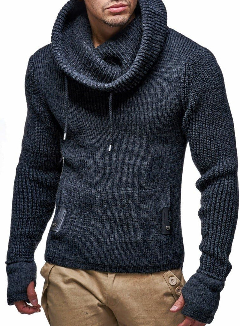 Leif Nelson Men's Slim Fit Knitted Pullover with Shawl Collar - Long-Sleeve Basic Sweatshirt