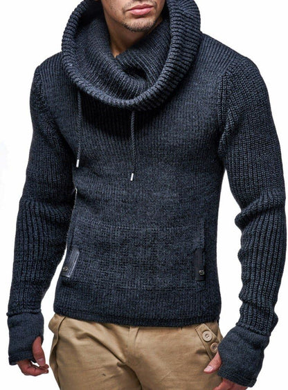 Leif Nelson Men's Slim Fit Knitted Pullover with Shawl Collar - Long-Sleeve Basic Sweatshirt