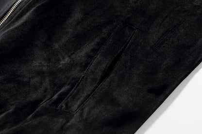 Men's Velvet Full Zip Bomber Jacket - Winter Warm Padded Outerwear