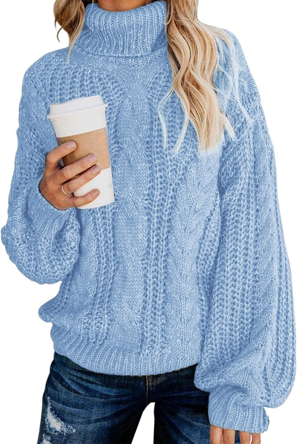 Chic Oversized Balloon Sleeve Turtleneck Sweater - Winter Pullover Outerwear