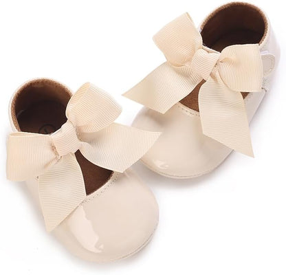 LAFEGEN Adorable Infant Girls' Mary Jane Flats with Bow Knot - Non-Slip Soft Sole PU Leather First Walker Dress Shoes