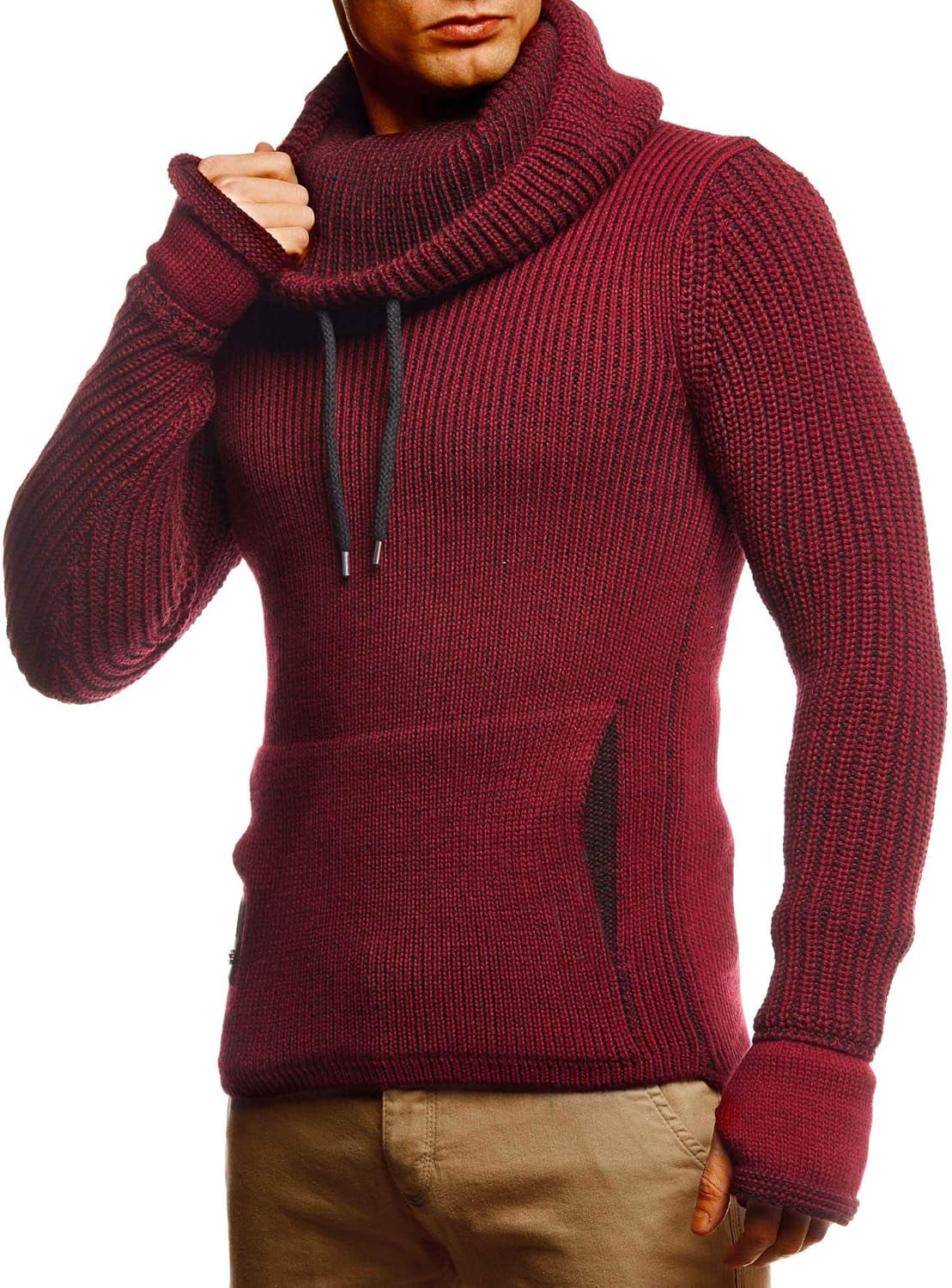 Leif Nelson Men's Slim Fit Knitted Pullover with Shawl Collar - Long-Sleeve Basic Sweatshirt