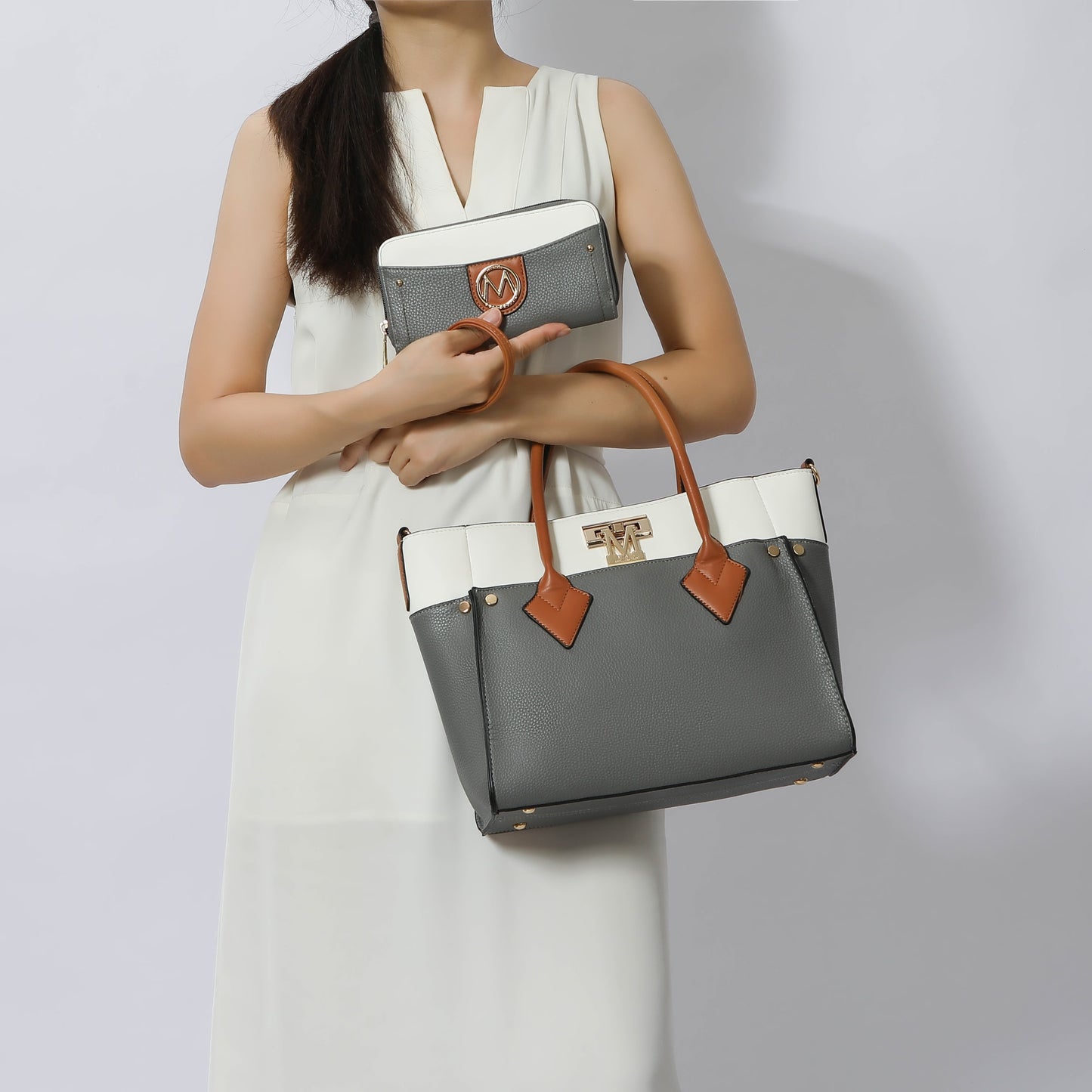 Stylish Brynlee Women's Navy Tote Bag & Wristlet Wallet Set - Versatile Crossbody Handbag by Mia K