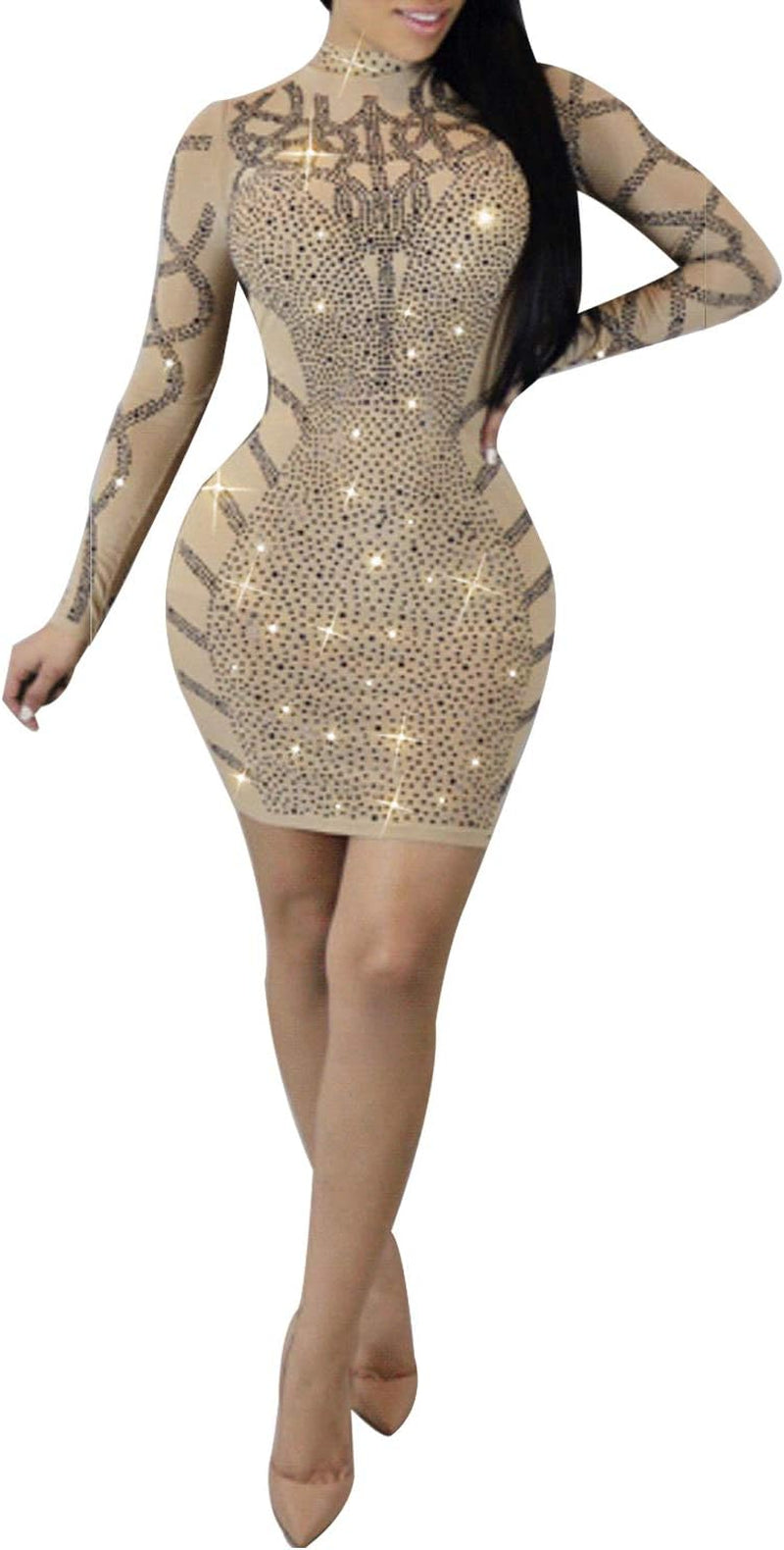 Sophisticated Long Sleeve Birthday Dress with Diamond Accents for Evening Events and Celebrations