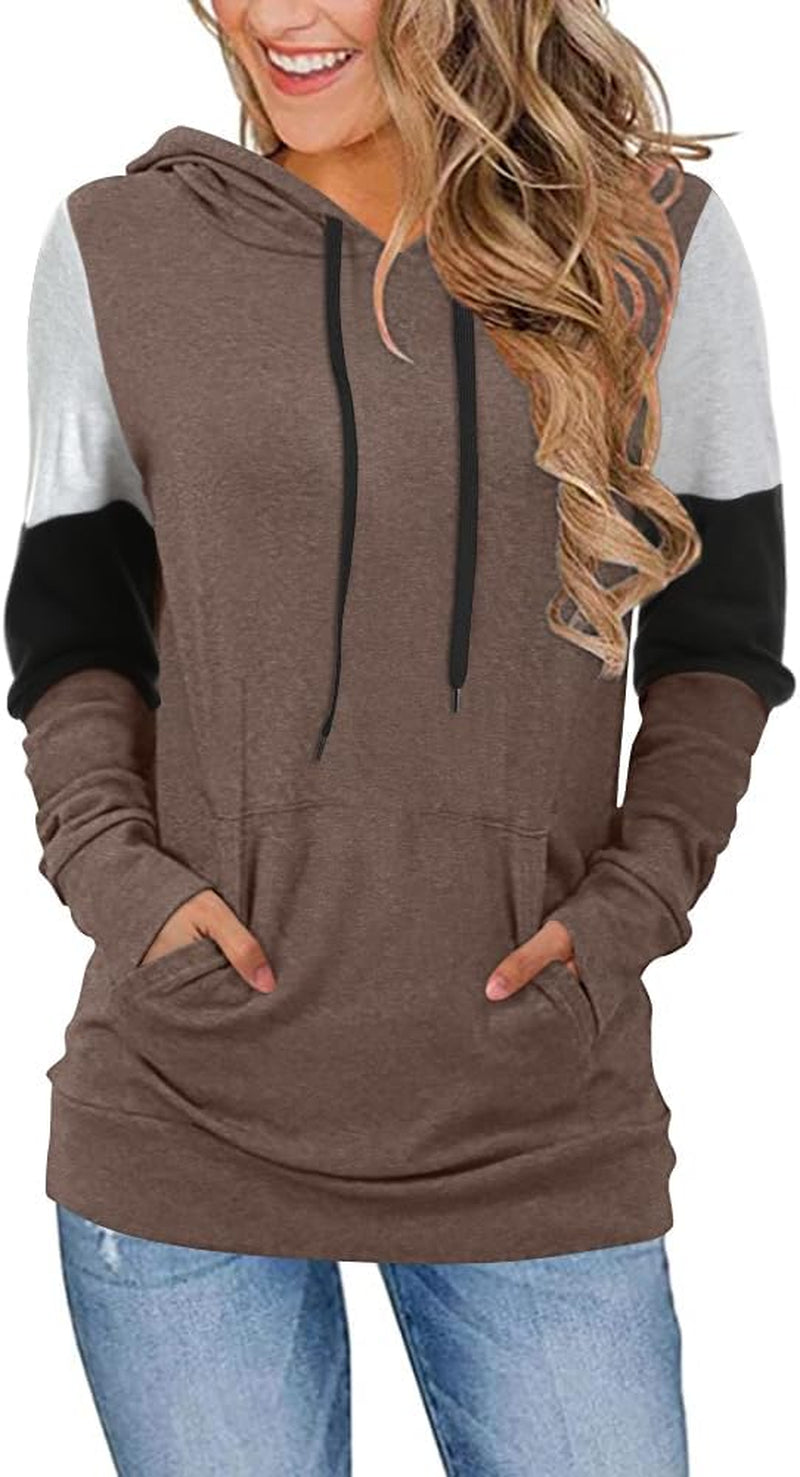 CATHY Women's Casual Color Block Long Sleeve Pullover Hoodie Tunic with Pocket