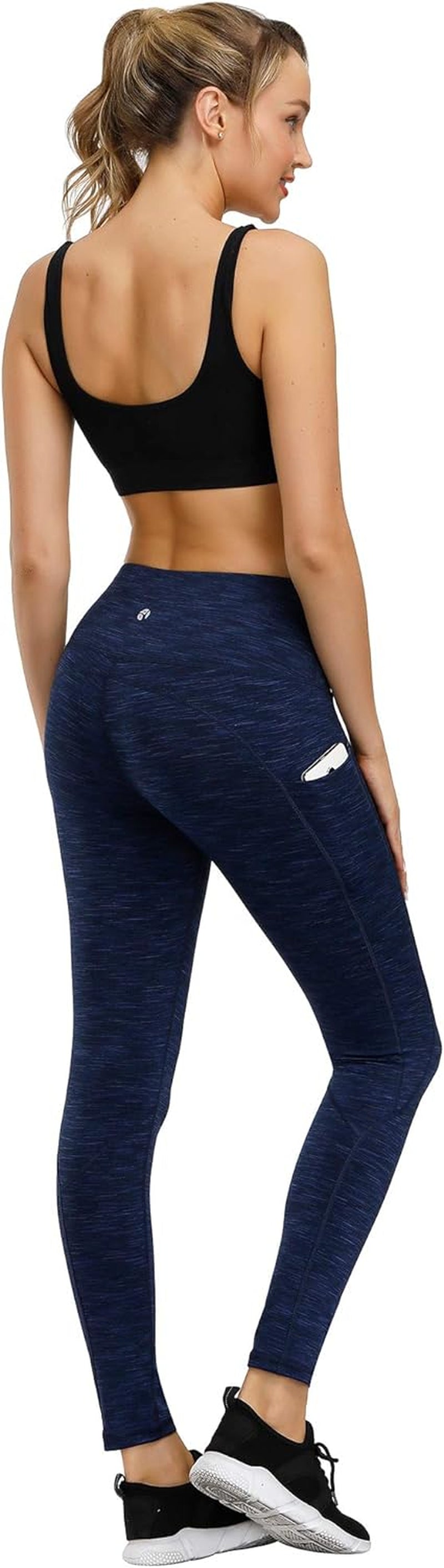 Lifesky Women's High-Waist Yoga Leggings with Tummy Control, 4-Way Stretch, and Triple Pocket Design for Enhanced Performance in Gym, Running, and Fitness Activities