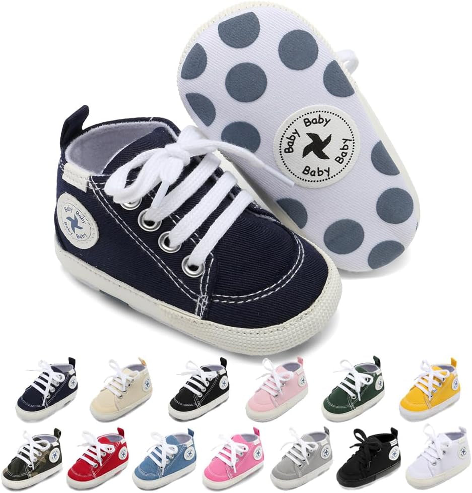 Cozy High Top Denim Sneakers with Soft Anti-Slip Sole for Newborns and Infants