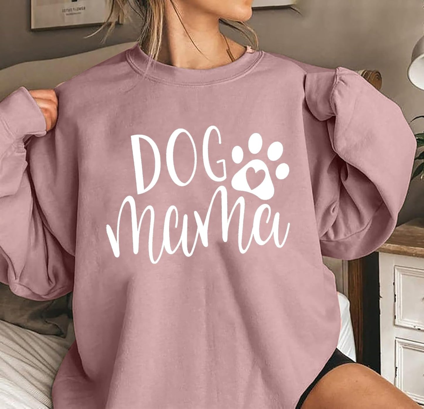 Women's Dog Mom Sweatshirt - Graphic Pullover with Adorable Paw Print Design for Dog Enthusiasts