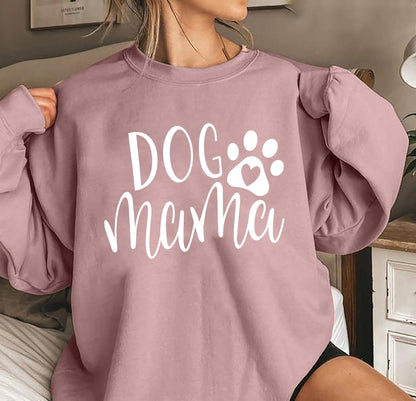 Women's Dog Mom Sweatshirt - Graphic Pullover with Adorable Paw Print Design for Dog Enthusiasts