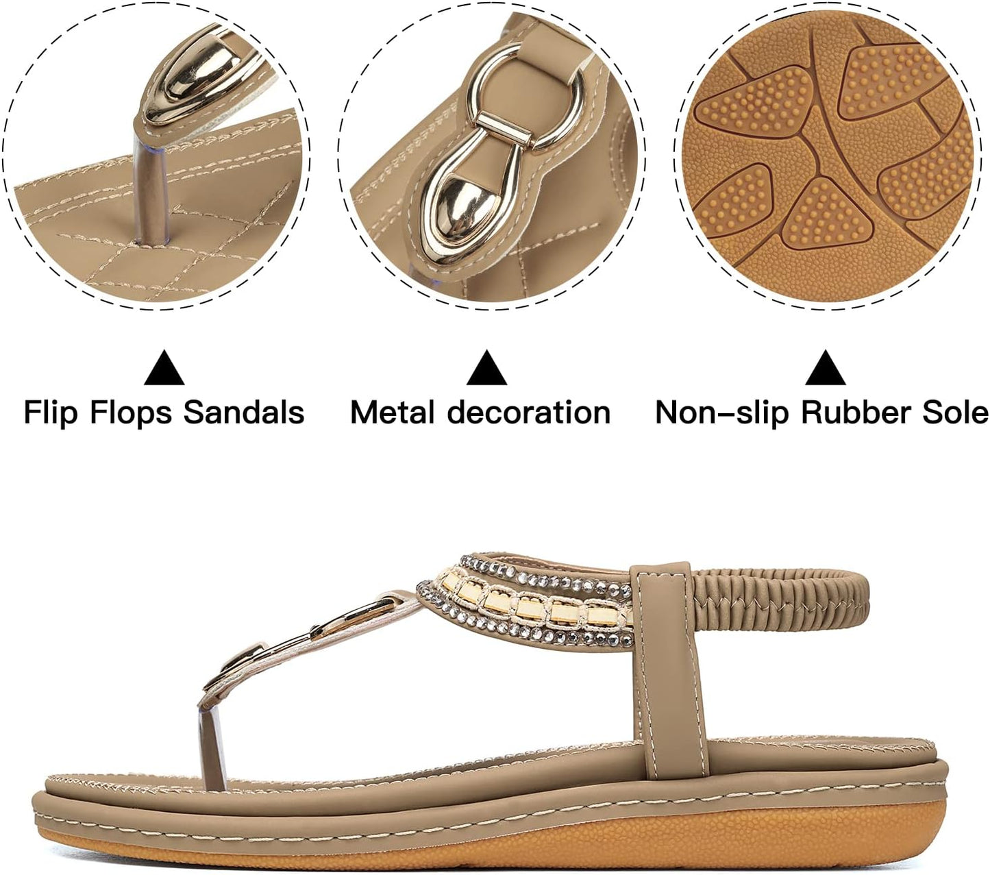SHIBEVER Women's Elegant Summer Sandals: Comfortable Flat Bohemian T-Strap Casual Footwear