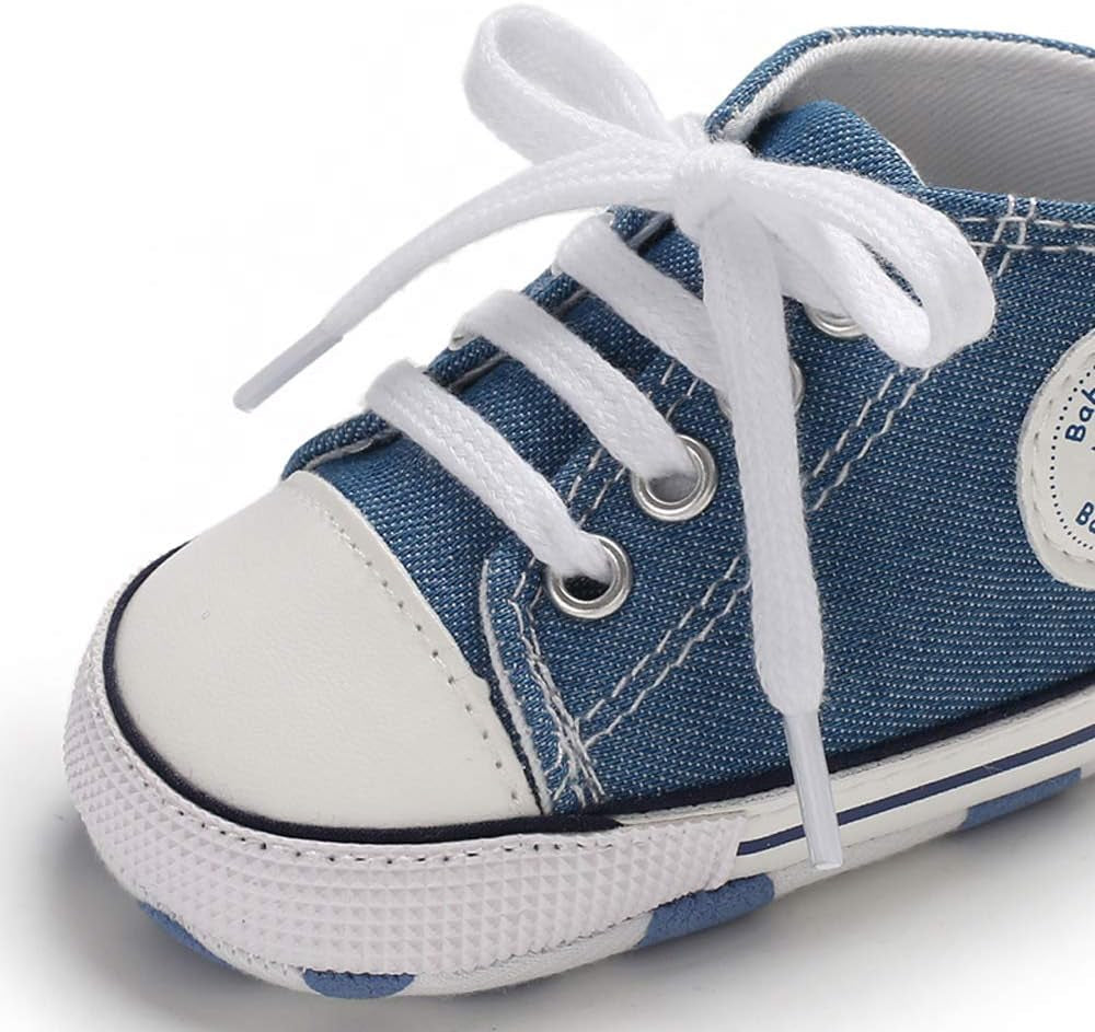 KIDSUN Unisex High Top Sneakers for Infants - Soft, Anti-Slip Canvas Denim First Walkers for Little Feet