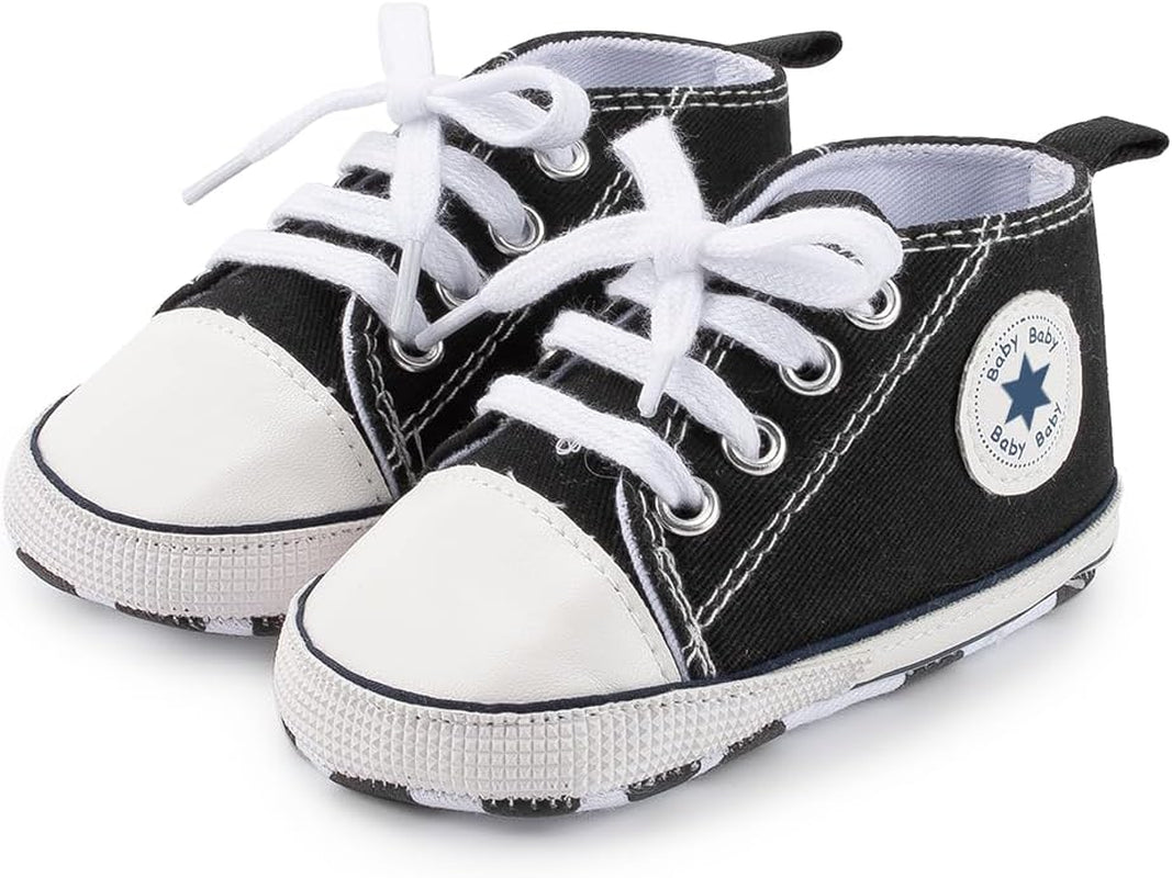 KIDSUN Unisex High Top Sneakers for Infants - Soft, Anti-Slip Canvas Denim First Walkers for Little Feet