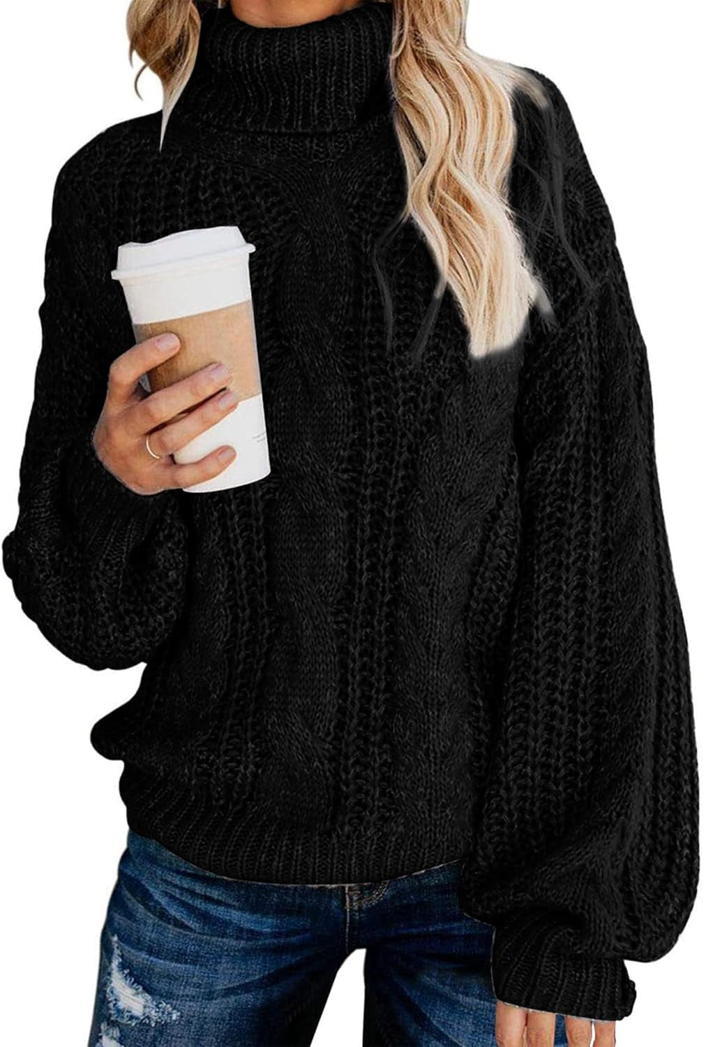 Chic Oversized Balloon Sleeve Turtleneck Sweater - Winter Pullover Outerwear