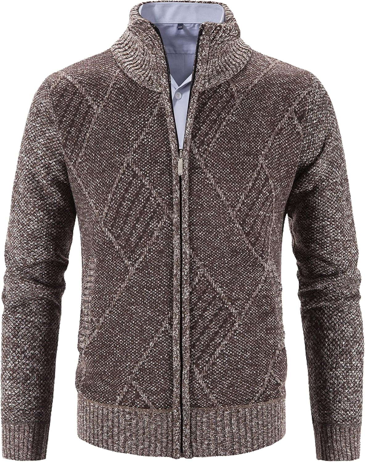 Men's Casual Full-Zip Knitted Cardigan Sweater with Pockets by Vtuaol