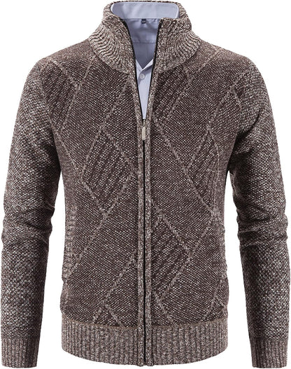 Men's Casual Full-Zip Knitted Cardigan Sweater with Pockets by Vtuaol