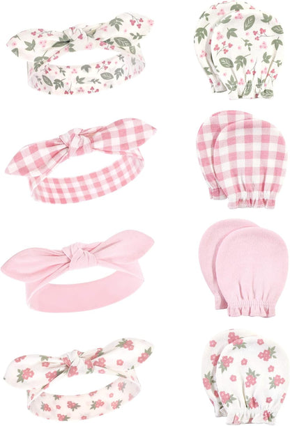 Adorable Hudson Baby Girls' Cotton Headband and Scratch Mitten Set for Ultimate Comfort and Style