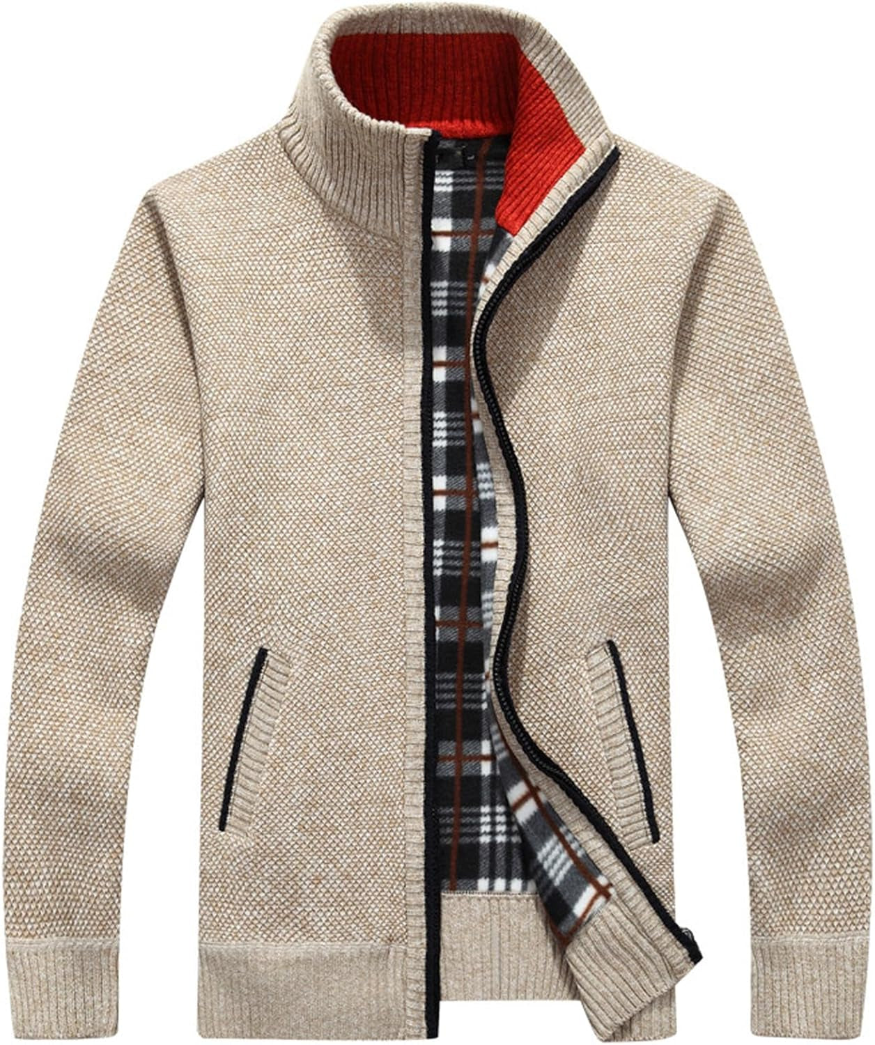 Xinyangni Men's Slim Fit Thick Knitted Cardigan with Full Zip and Pockets