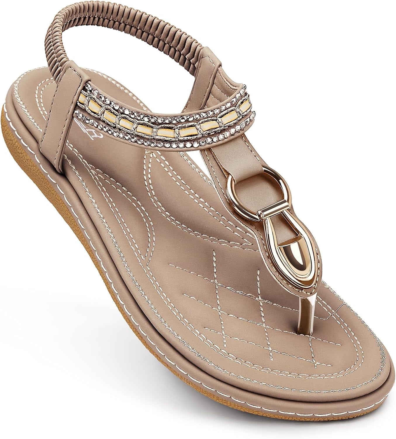 SHIBEVER Women's Elegant Summer Sandals: Comfortable Flat Bohemian T-Strap Casual Footwear