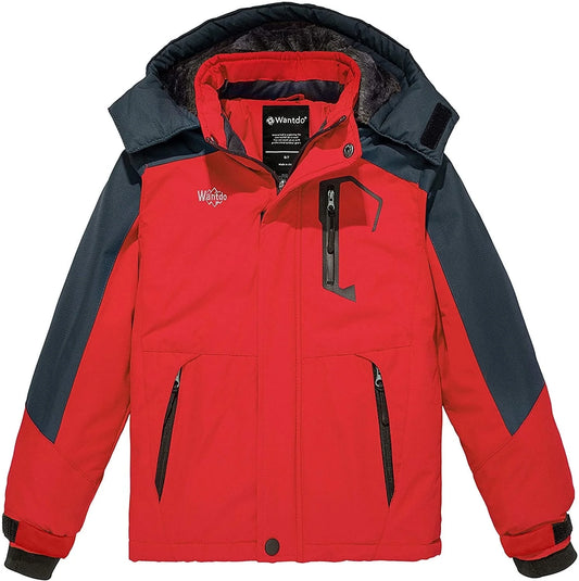 Boys' Waterproof Recycled Winter Ski Jacket - Red, Size 8