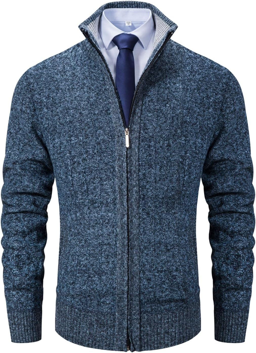 Xinyangni Men's Slim Fit Thick Knitted Cardigan with Full Zip and Pockets