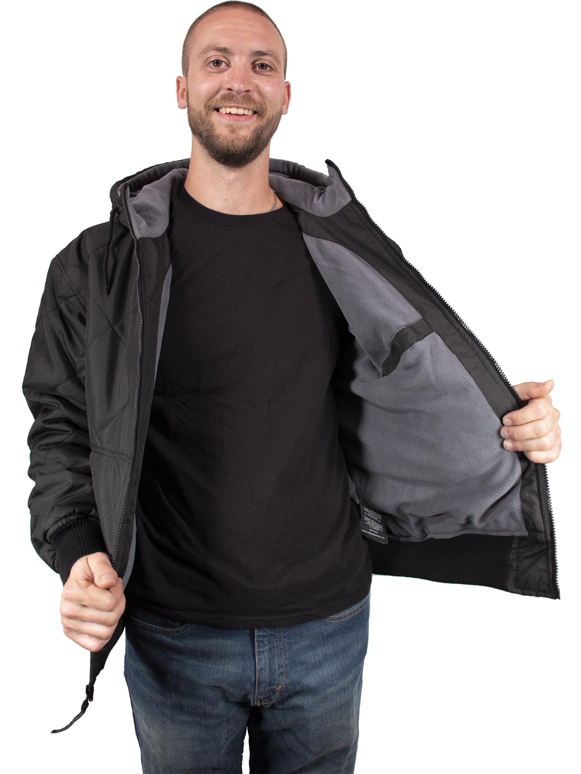 Men's Big & Tall Quilted Winter Jacket with Fleece Lining (3XL, Black)