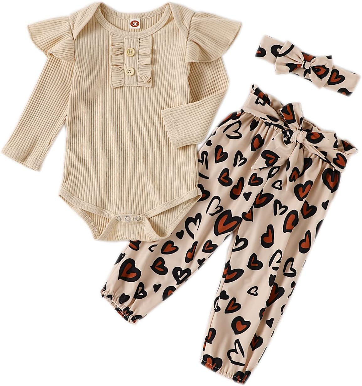 Adorable Kislio Newborn Baby Girls Outfit Set - Ribbed Ruffled Romper, Floral Pants & Matching Headband