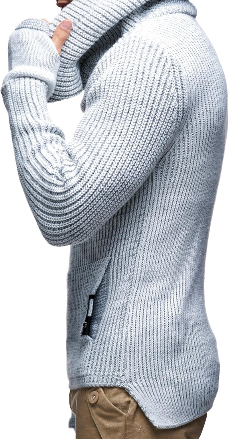 Leif Nelson Men's Slim Fit Knitted Pullover with Shawl Collar - Long-Sleeve Basic Sweatshirt