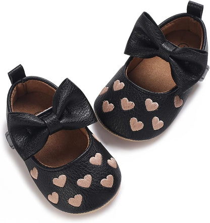 LAFEGEN Adorable Infant Girls' Mary Jane Flats with Bow Knot - Non-Slip Soft Sole PU Leather First Walker Dress Shoes