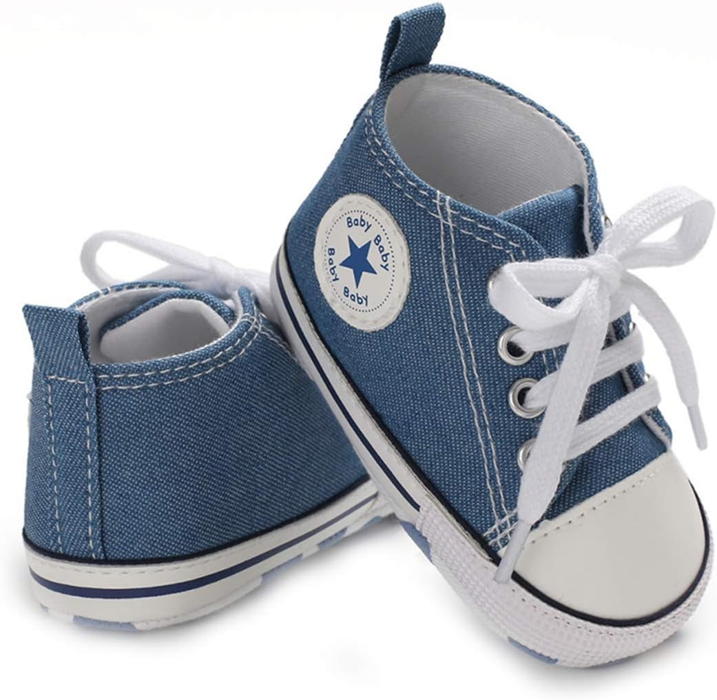 KIDSUN Unisex High Top Sneakers for Infants - Soft, Anti-Slip Canvas Denim First Walkers for Little Feet