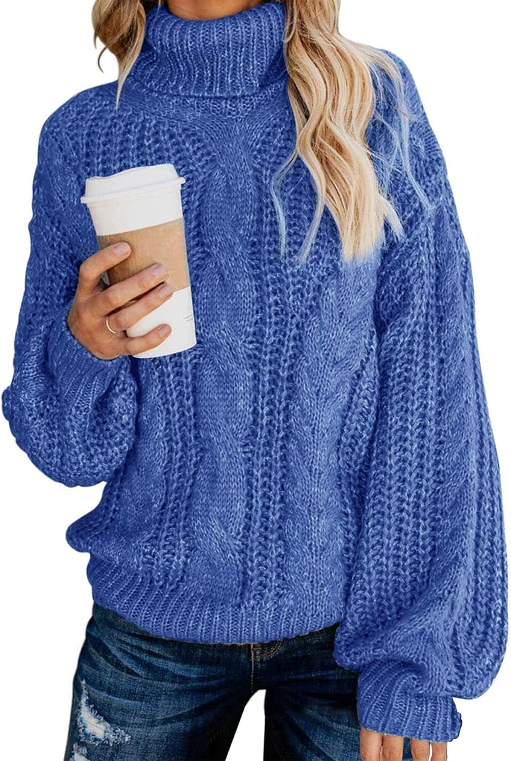 Chic Oversized Balloon Sleeve Turtleneck Sweater - Winter Pullover Outerwear