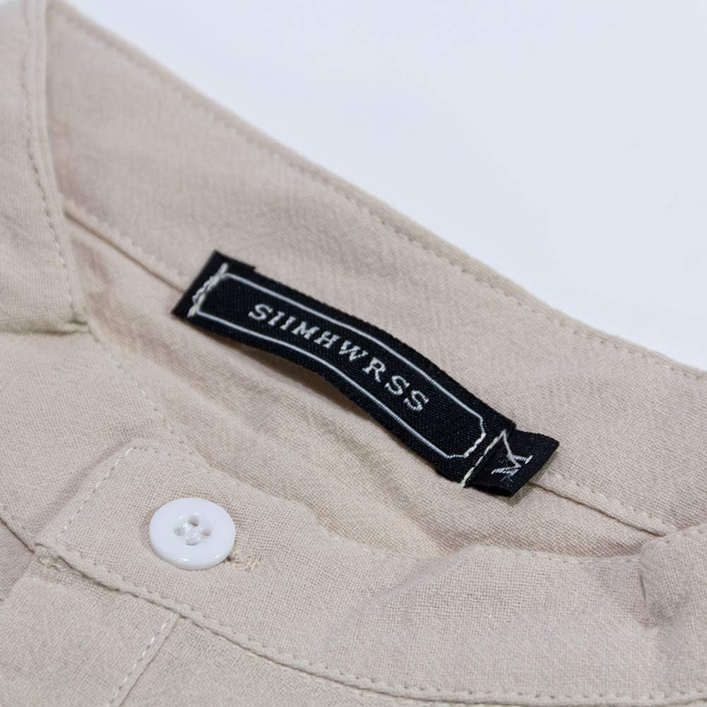 Stylish Men's Linen Cotton Short Sleeve Henley Shirt - Casual Button-Up Beach T-Shirt Available in 7 Vibrant Colors, Including Beige