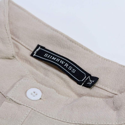 Stylish Men's Linen Cotton Short Sleeve Henley Shirt - Casual Button-Up Beach T-Shirt Available in 7 Vibrant Colors, Including Beige