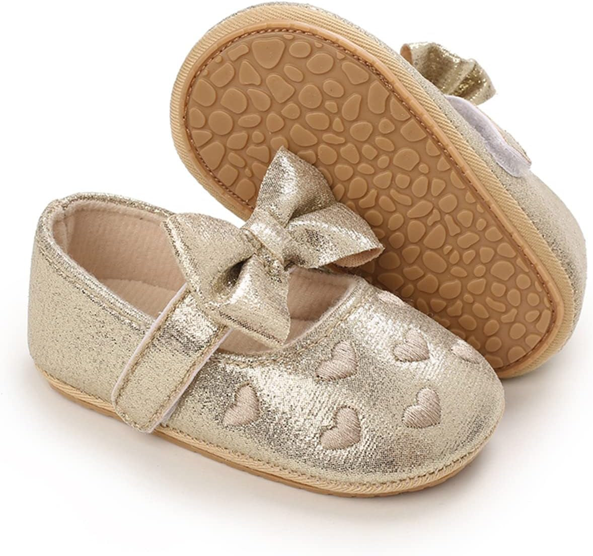 LAFEGEN Adorable Infant Girls' Mary Jane Flats with Bow Knot - Non-Slip Soft Sole PU Leather First Walker Dress Shoes
