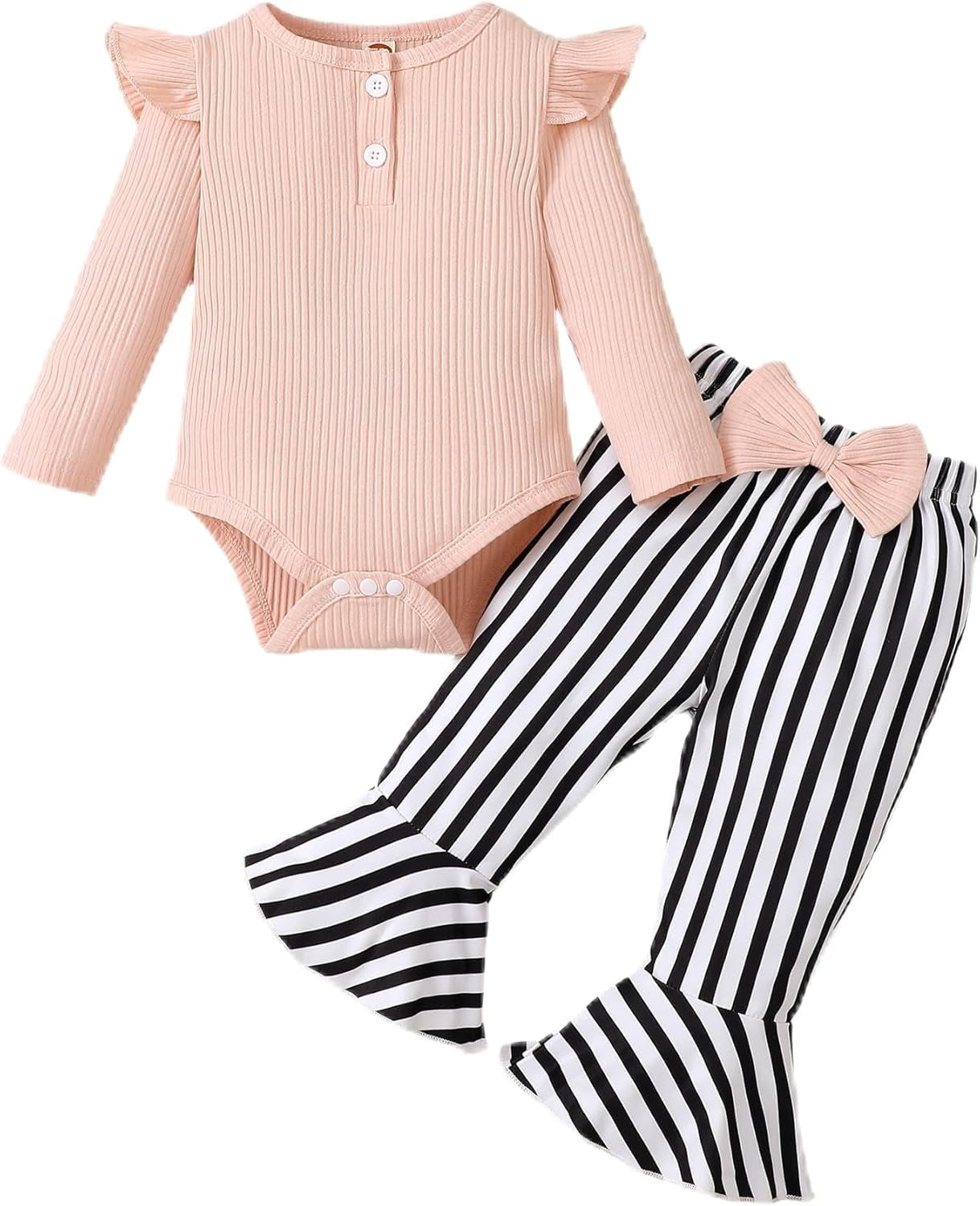 Adorable Kislio Newborn Baby Girls Outfit Set - Ribbed Ruffled Romper, Floral Pants & Matching Headband