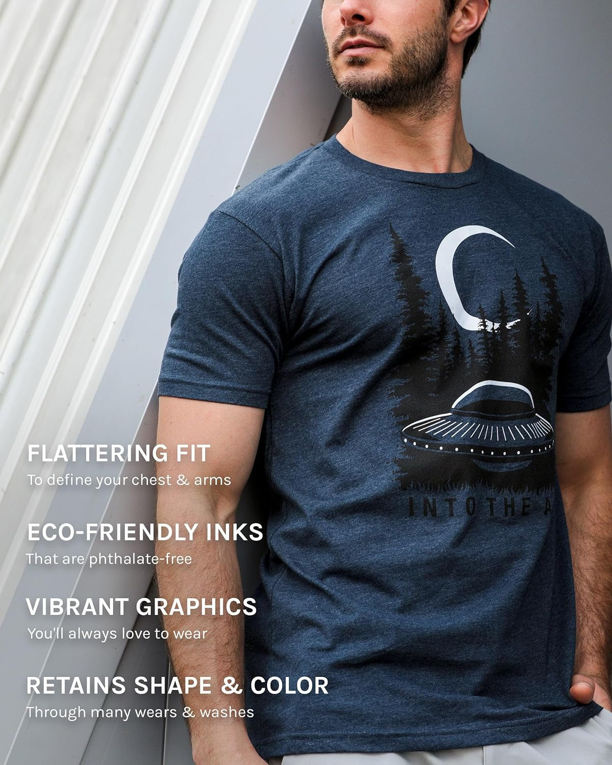Stylish INTO the AM Men's Graphic Tee - Black Crewneck T-Shirt (Large)