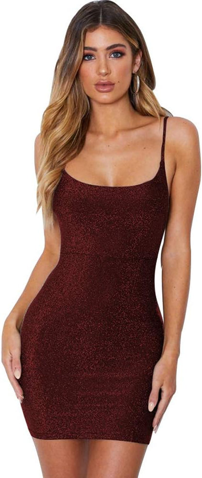 FV RELAY Women's Glitter Bandage Bodycon Sleeveless Mini Dress for Club and Party Events