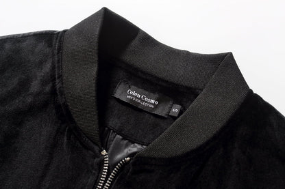 Men's Velvet Full Zip Bomber Jacket - Winter Warm Padded Outerwear