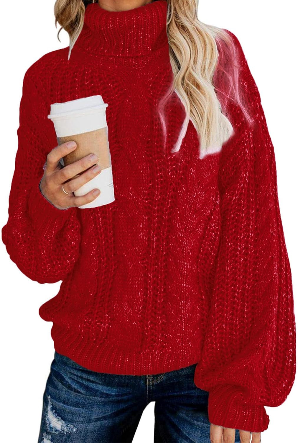 Chic Oversized Balloon Sleeve Turtleneck Sweater - Winter Pullover Outerwear