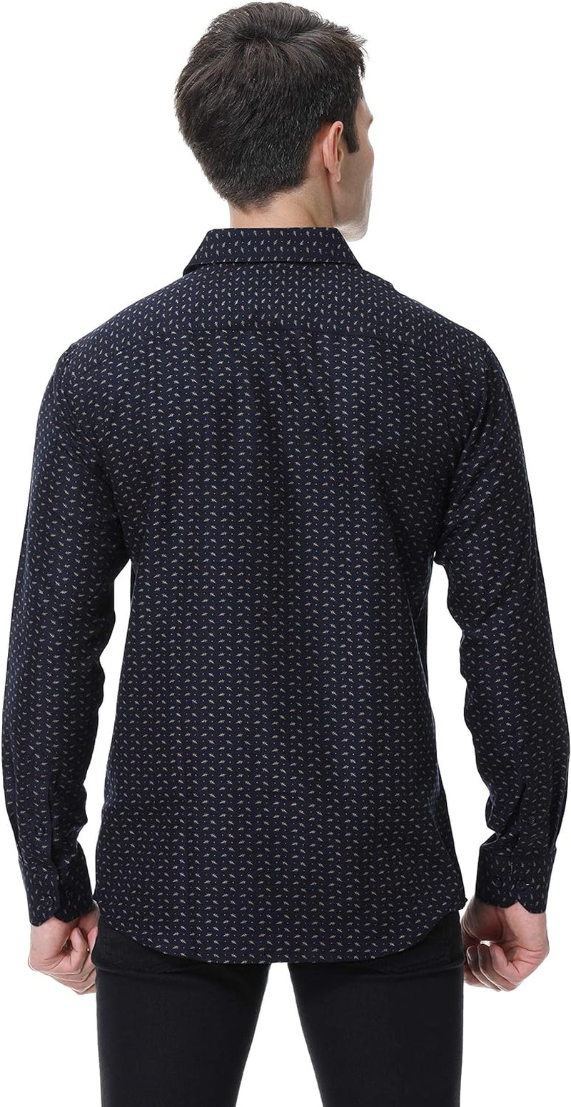 Stylish SAMERM Men's Printed Dress Shirt - Easy Care Regular Fit Long Sleeve Casual Button-Down (Print14, M)