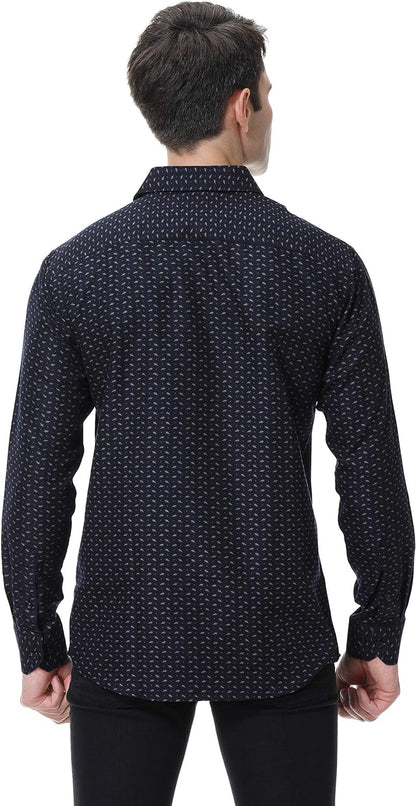 Stylish SAMERM Men's Printed Dress Shirt - Easy Care Regular Fit Long Sleeve Casual Button-Down (Print14, M)