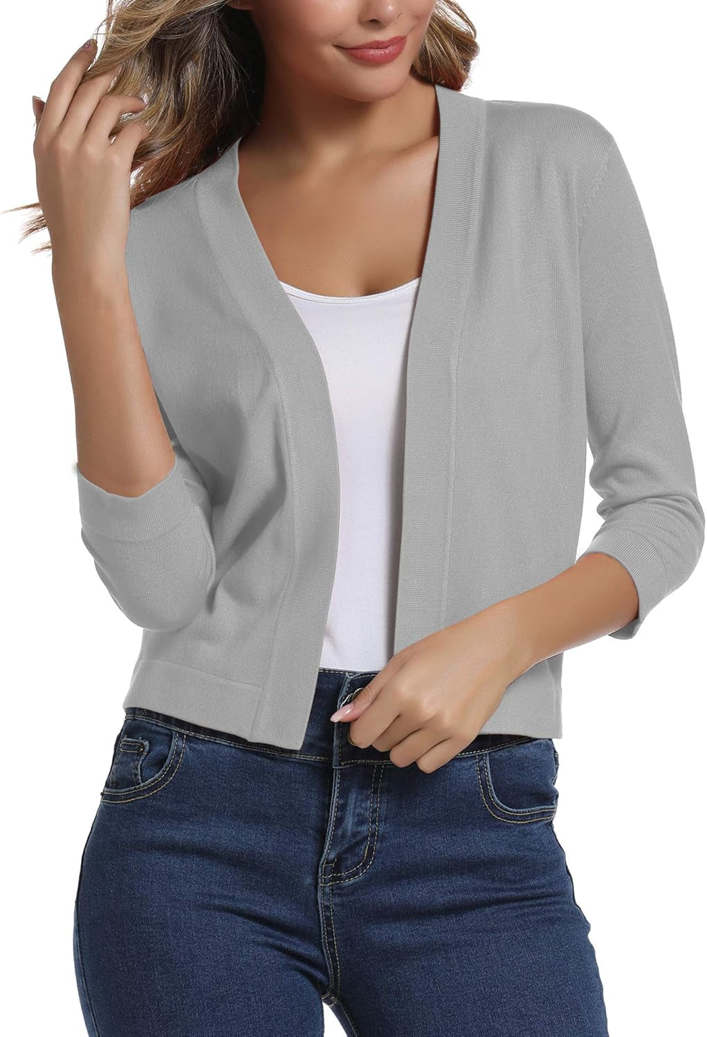 Urban Coco Women's Sophisticated 3/4 Sleeve Cropped Cardigan Sweater Shrug