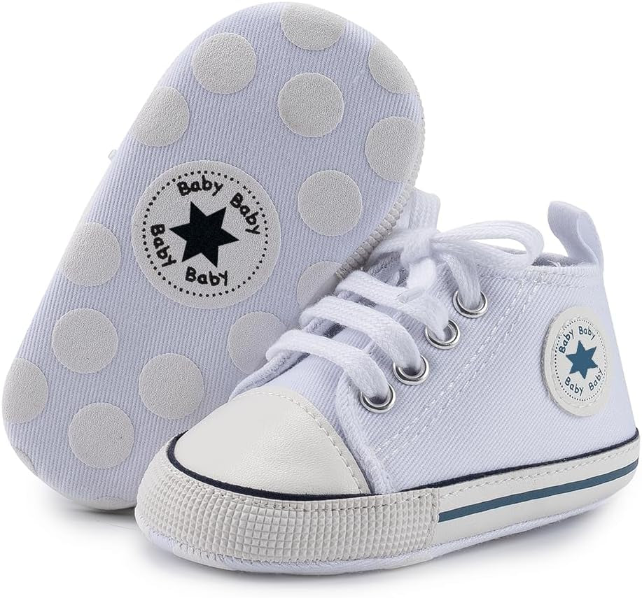 KIDSUN Unisex High Top Sneakers for Infants - Soft, Anti-Slip Canvas Denim First Walkers for Little Feet